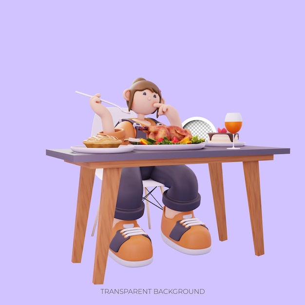 PSD meisje eet op tafel poseert van rechts