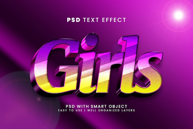 Meisjes zoete paarse 3d bewerkbare teksteffect sjabloonstijl