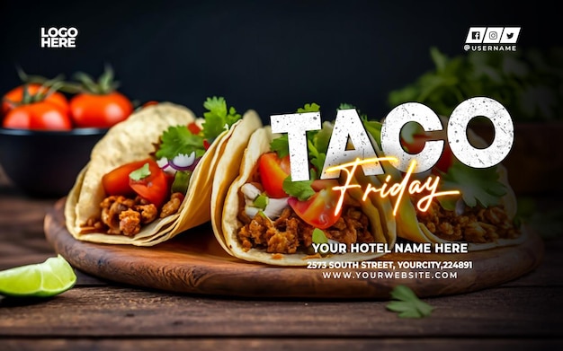 PSD meksykańska restauracja tacos social media banner post szablon