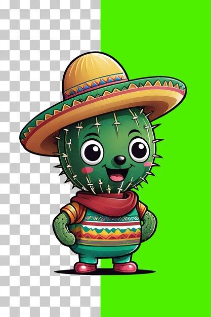 PSD meksykański kaktus w kostiumie na przejrzystym tle
