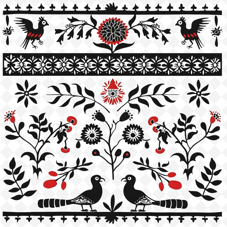 PSD meksykański otomi borderlines design z dekoracjami zwierząt i roślin png unikalne stylizowane motywy
