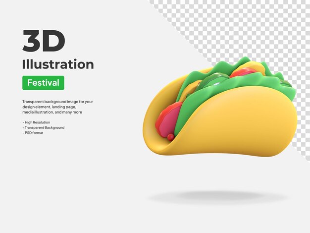 Meksykańskie Jedzenie Taco Ikona Ilustracja 3d Render