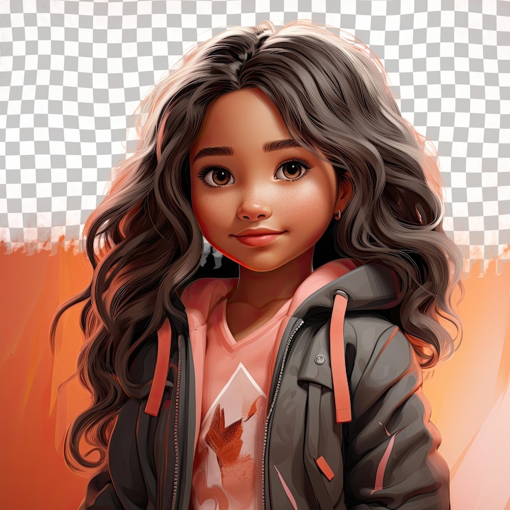 PSD a melancholic aboriginal girl game dev in pastel salmon