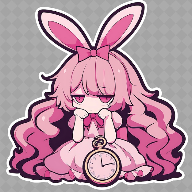 PSD melancholiczna i nostalgiczna anime królik z długimi uszami png creative cute sticker collection
