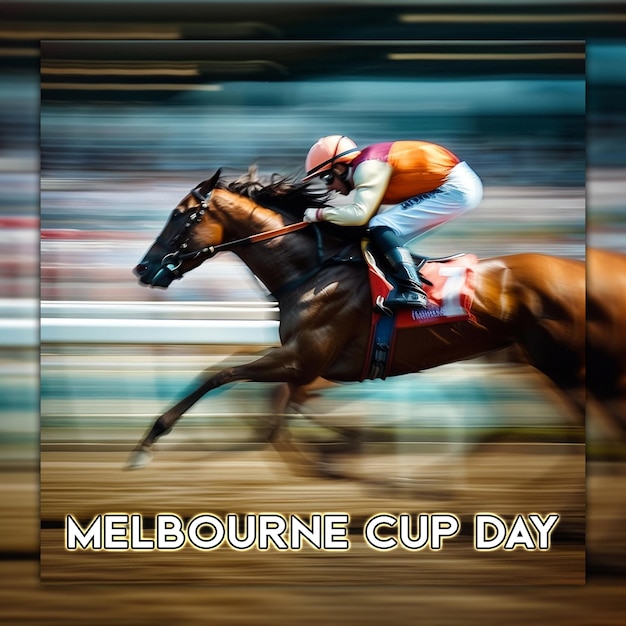 PSD melbourne cup day and horse sport riding for social media post design