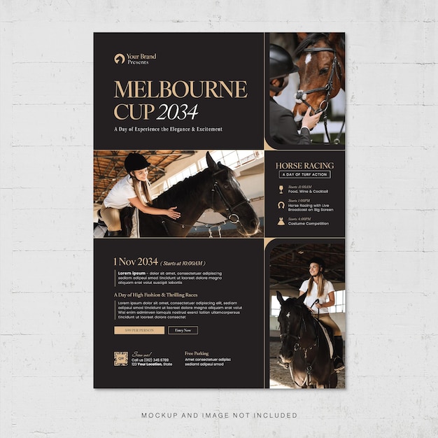 PSD melbourne cup flyer template horse racing event v8 in photoshop psd