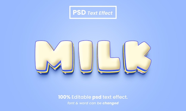 PSD melk 3d bewerkbaar premium teksteffect met achtergrond