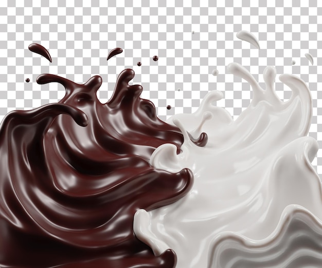 Melk en chocoladeplons met uitknippad, 3D-rendering, 3D-afbeelding premium psd