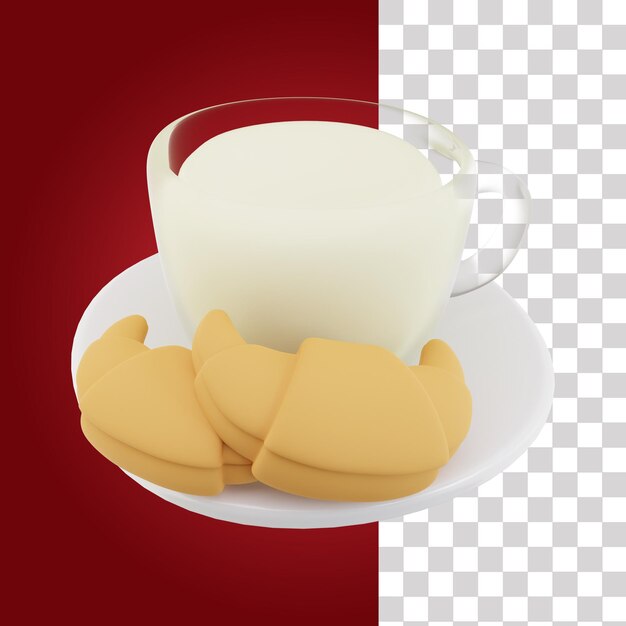 Melkkop en croissant 3d pictogram