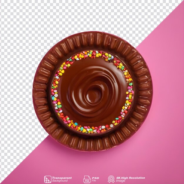 PSD melting chocolate poured on candies over transparent background isolated