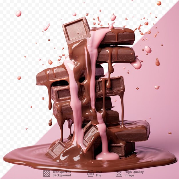 Melting chocolate poured on candies over transparent background