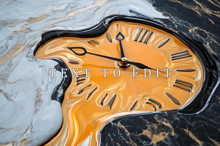 PSD melting clock face in surreal headshaped paint