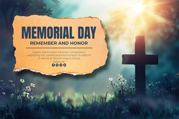 PSD memorial day banner templat and media social post