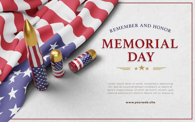 PSD memorial day celebration banner template with realistic and textured american flag