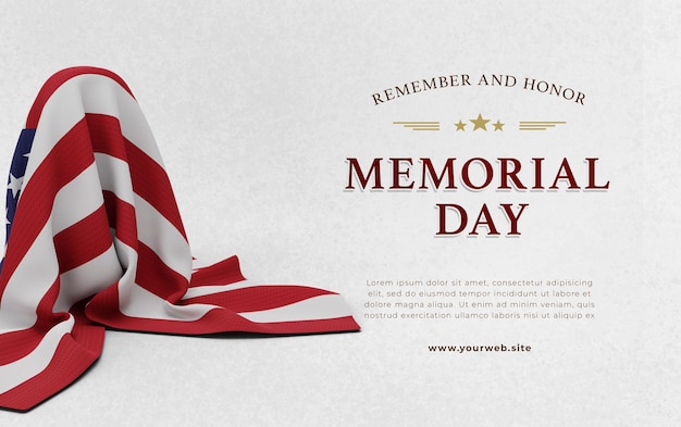 Memorial day celebration banner template with realistic and textured american flag