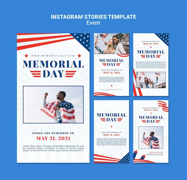 PSD modello di storie di instagram del memorial day