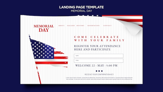 PSD memorial day landing page with flag