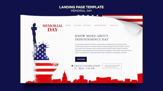 Pagina di destinazione del memorial day con bandiera