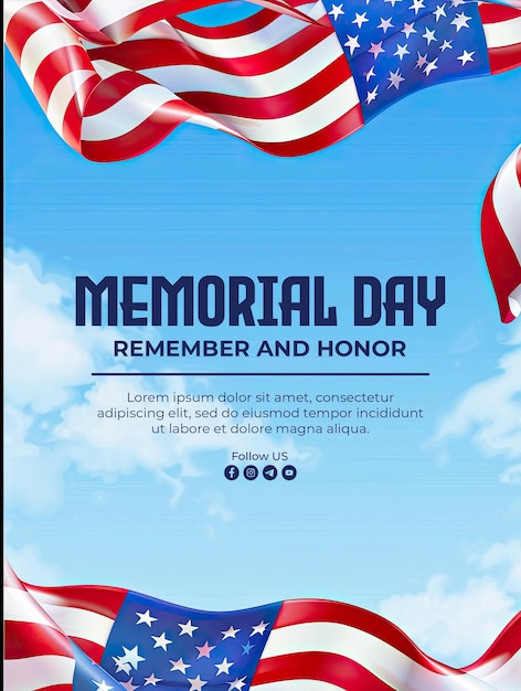 PSD memorial day poster template with american flag background