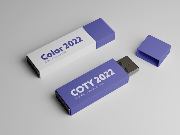 PSD memory sticks mockup in de kleur van het jaar 2022