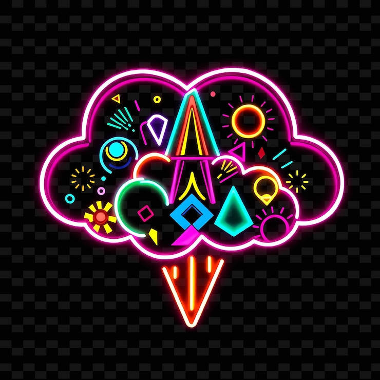 PSD memphis milano neon cloud versierd met postmoderne ontwerpen geometrische vormen a_isolated_neon_objectn