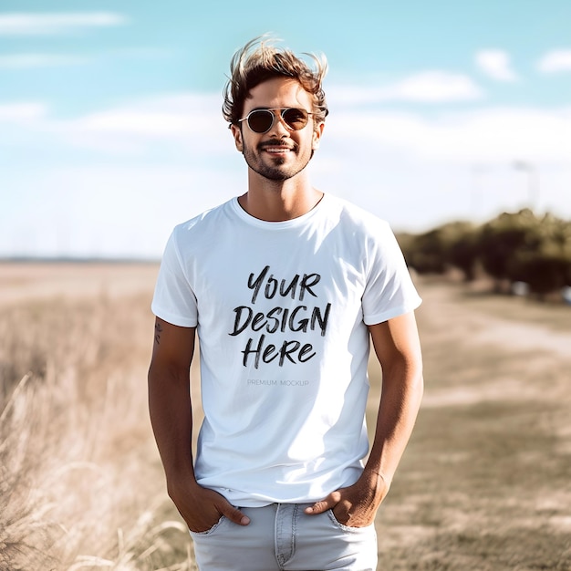 PSD men bella canvas white tshirt mockup