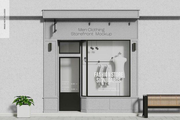 men clothing storefront mockup, front view