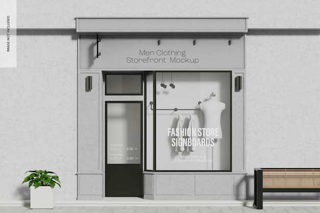 Men clothing storefront mockup, front view