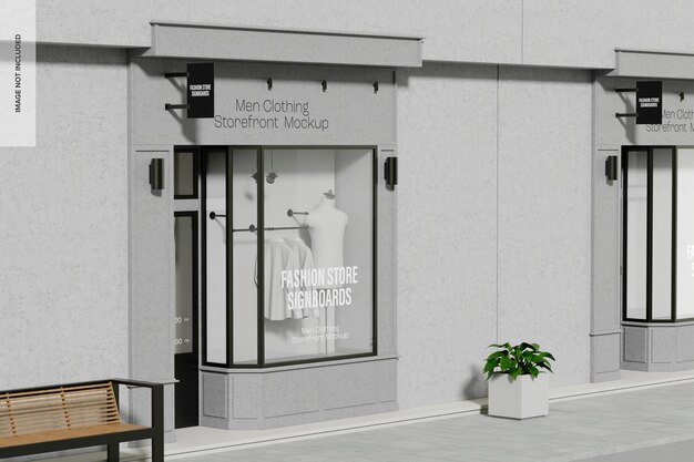 men clothing storefront mockup, side view