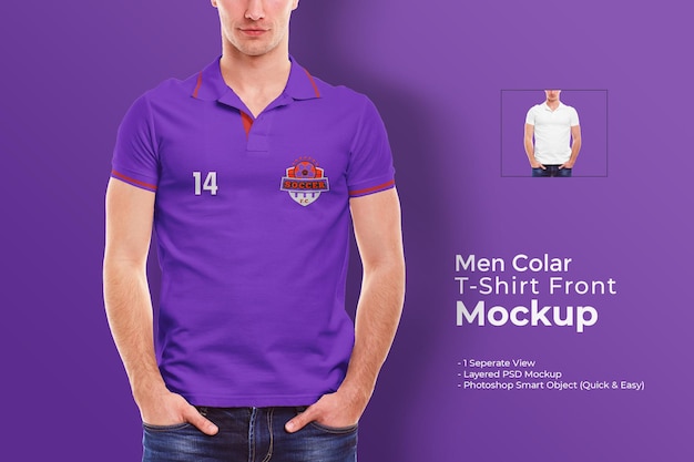 Men collar t shirt mockup front side