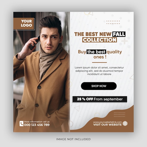 Men fashion instagram facebook post banner sale new collection discount social media poster template