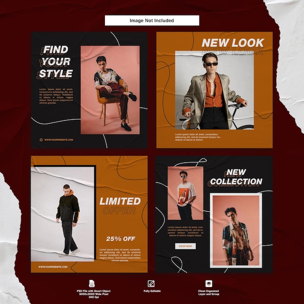 PSD men fashion instagram post template set design