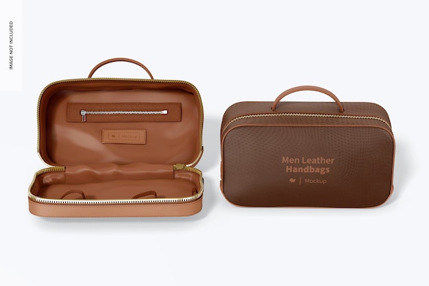 Men Leather Handbags Mockup, Opened and Closed