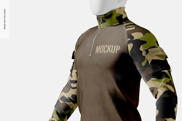 Mockup di camicia militare da uomo, da vicino