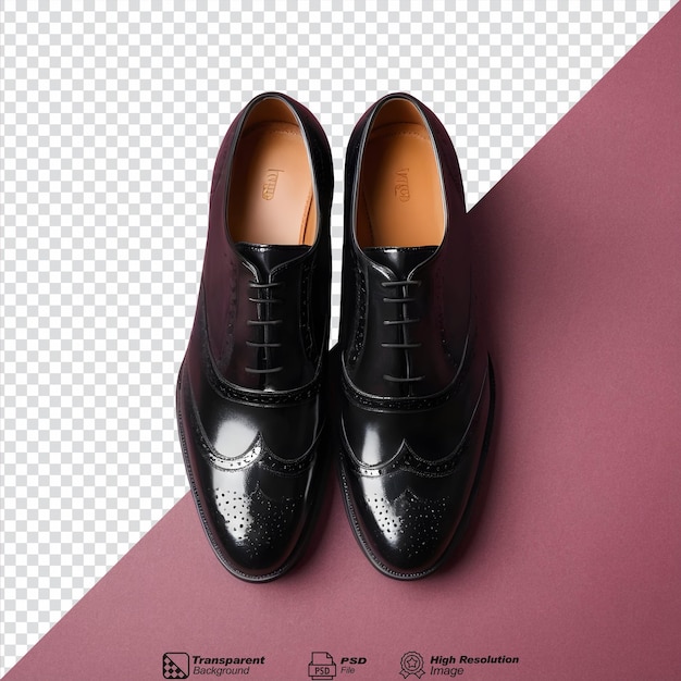 PSD scarpe oxford nere da uomo con perforazioni viste dall'alto su uno sfondo trasparente isolato