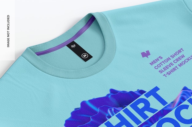 T-shirt in cotone da uomo con etichetta mockup close-up