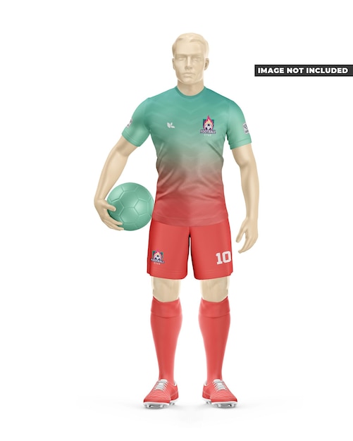 Men's full soccer uniform with ball mockup