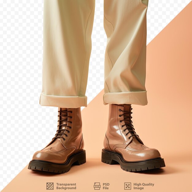 Men s legs and boots made of leather against a transparent background