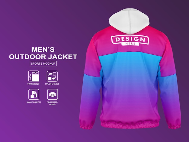 Men's outdoor jacket sports mockup back view