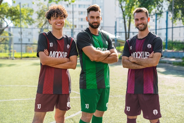 男性サッカーチームのモックアップ