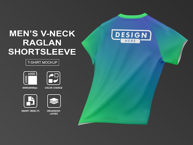 Men's vneck raglan shortsleeve tshirt jersey mockup back view