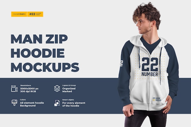 PSD men's zip hoodie mockups. design is easy in customizing images design hoodie (torso, hood, sleeve, pocket), color of all elements hoodie, heather texture