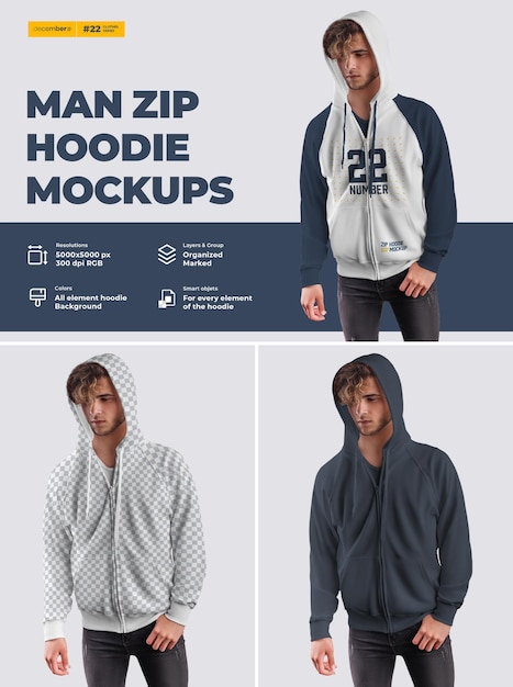 Mockup di felpa con cappuccio da uomo. il design è facile nella personalizzazione delle immagini design felpa con cappuccio (torso, cappuccio, manica, tasca), colore di tutti gli elementi felpa con cappuccio, trama erica.