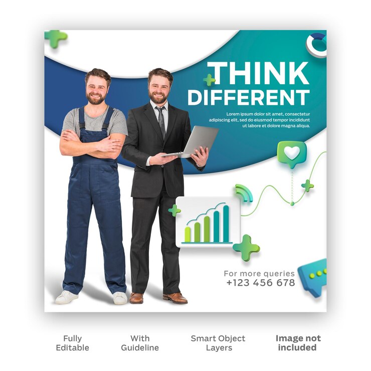 Men With Think Different Strategy to Grow Business Promotion Social Media Post Free PSD