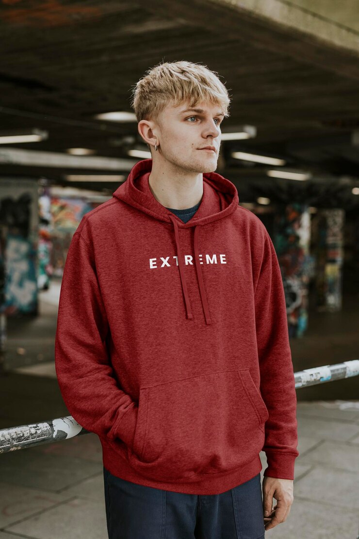 PSD men39s hoodie mockup red pullover apparel fashion design psd