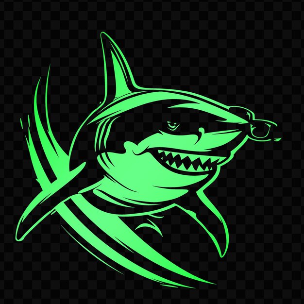 Menacing shark animal mascot logo with surfboard and sunglas psd vector tshirt tattoo ink art