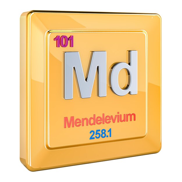mendelevium md chemical element sign with number 101 in periodic table 3d rendering isolated on transparent background