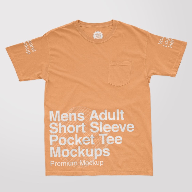 Мокапы мужской футболки с коротким рукавом и карманом для взрослых
