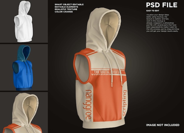 PSD mens hoodie jacket vest suit mockup