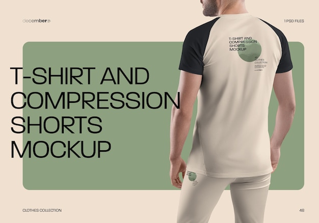 PSD mens mockups tshirt and compression shorts 사용자 정의가 쉬운 색상 tshirt와 shorts